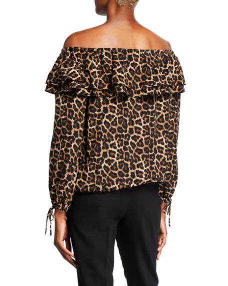 michael kors leopard off the shoulder top|Michael Kors leopard print top.